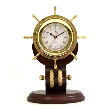 Brass Ships Wheel Clock with Rope | Wayfair