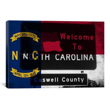 North Carolina Flag, Welcome To Sign Grudge Graphic Art on Canvas
