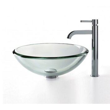 Clear 19mm Thick Glass Vessel Sink and Ramus Faucet