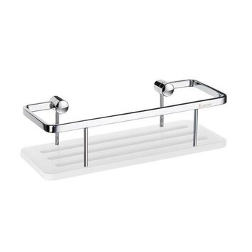 Sideline Soap Basket with White Solid Surface in Polished Chrome