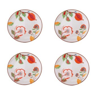 Dutch Wax 8 Graces Tea Ware Salad Plate Set Guava Floral 4 Piece Set