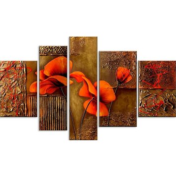 Highly Textured Flower 5 Piece Original Painting on Canvas Set in