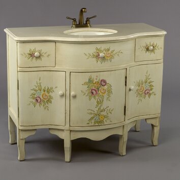 AA Importing 44 Single Painted Floral Style Bathroom Vanity Set