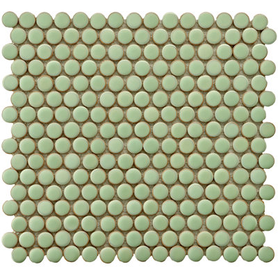 EliteTile Penny 3/4&quot; x 3/4&quot; Porcelain Glazed and Glossy Mosaic in Moss Green