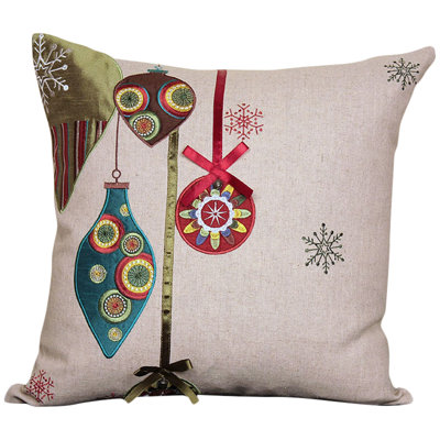 Xia Home Fashions Noel Ornaments Embroidered Holiday Linen Throw Pillow & Reviews Wayfair