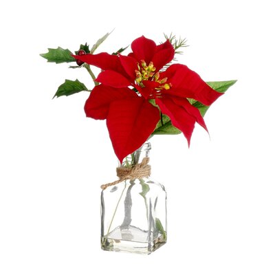 Silk Flower Depot Poinsettia amp; Berry in Glass Vase amp; Reviews  Wayfair