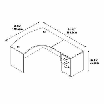 Bush Business Furniture Series C Bow L Shaped Desk Shell with 3-Drawer ...