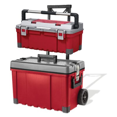 Mobile Cart and Flat Tool Box Set in Red by Keter