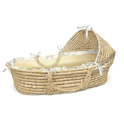 Badger Basket Hooded Moses Basket with Gingham Bedding Badger Basket