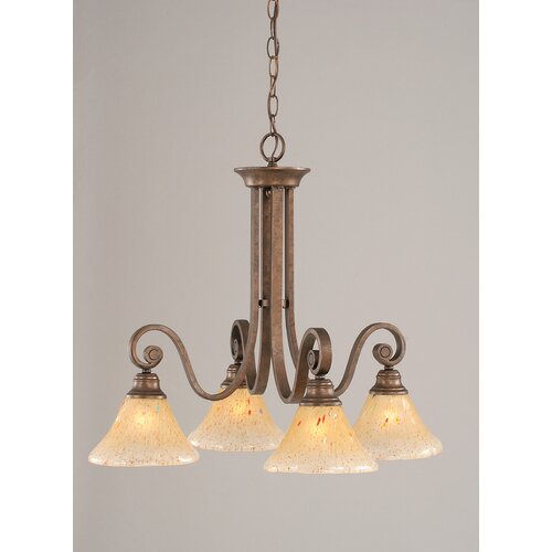 Curl 4 Light Chandelier with Crystal Glass Shade by Toltec Lighting