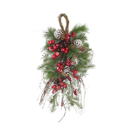 Tori Home Flocked and Iced Pine Cone and Red Berry Unlit Artificial