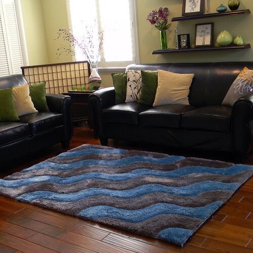 3D Shaggy Abstract 2 Tone Wavy Blue/Gray Area Rug by DonnieAnn Company