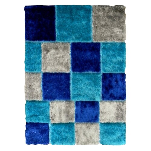 Flash Shaggy Blue Geometric Square Area Rug by DonnieAnn Company