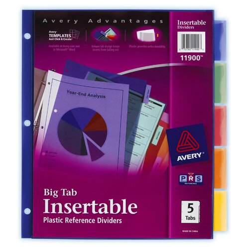 Avery 5 Count Assorted Colors Big Tab Insertable Plastic Reference