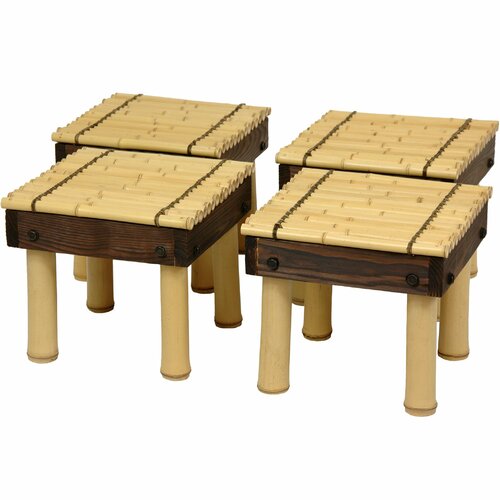 Oriental Furniture Zen Bamboo Coffee Table with Four Stools