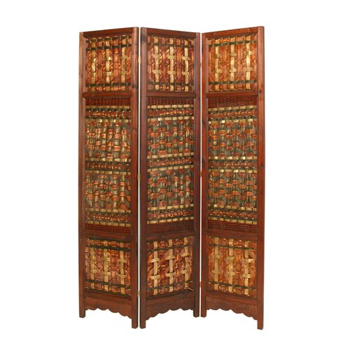 71 x 55 Palm Brass 3 Panel Room Divider by Screen Gems