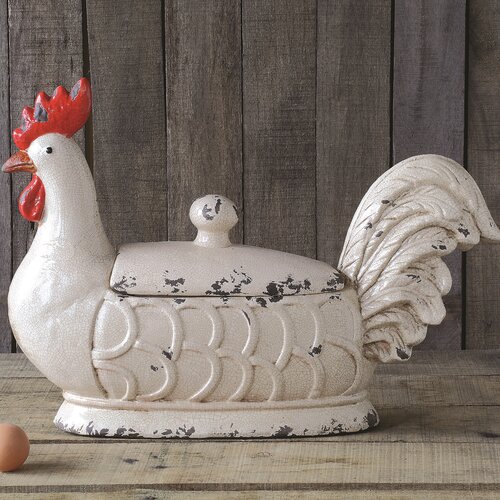 Creative Co Op Stoneware Rooster Container