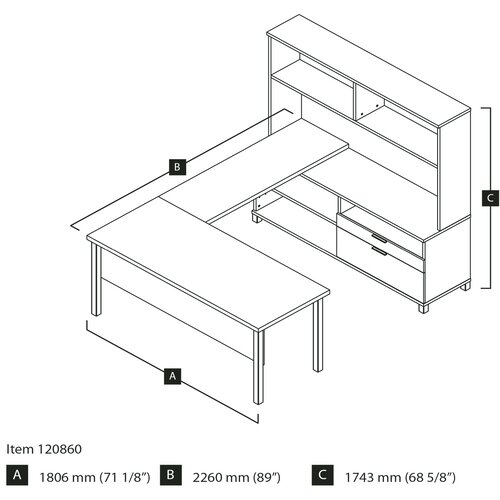 Bestar Pro Linea 4 Piece U Shape Desk Office Suite