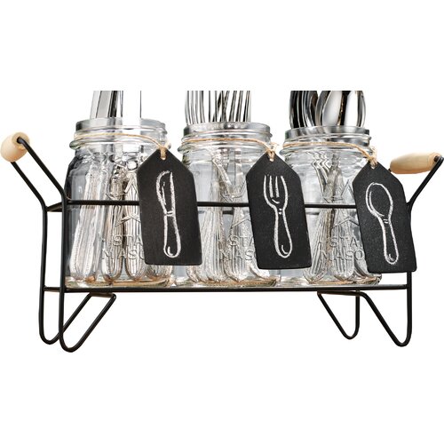 Home Essentials and Beyond 4 Pieces Star Mason Jar Set with Flatware