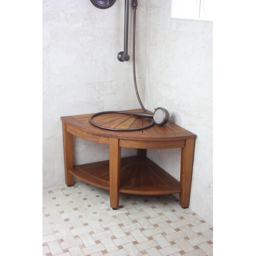 Aqua Teak Corner Shower Stool with Shelf