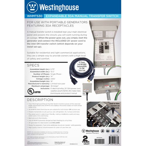 30 Amp Manual Transfer Switch by Westinghouse Power Products