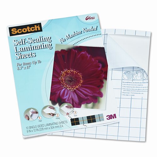 3M Self Sealing Laminating Sheets, 6 mils, 8 1/2 x 11, 10/Pk