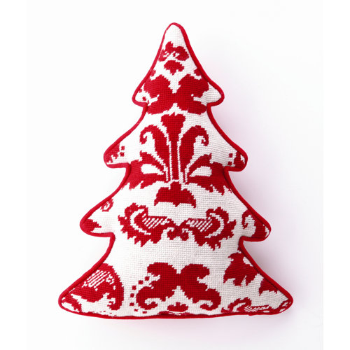 Peking Handicraft Needlepoint Toile Tree Shaped Wool Throw Pillow