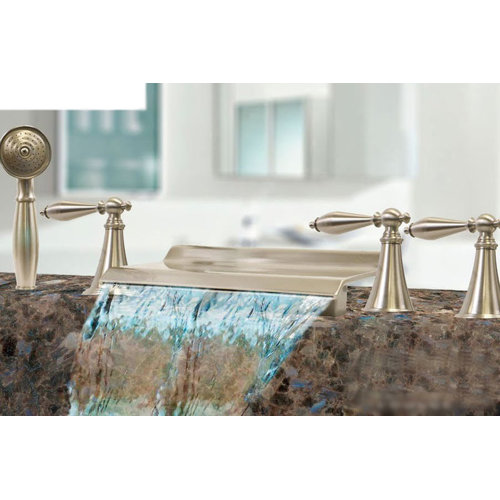 Kokols Triple Handle Deck Mount Waterfall Tub Filler with Handshower