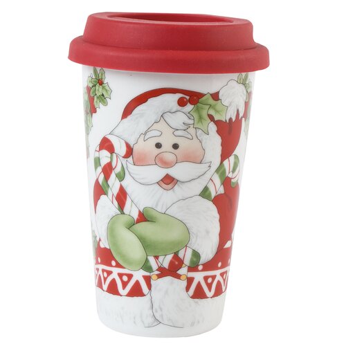 Fitz and Floyd Candy Cane Santa Travel Mug