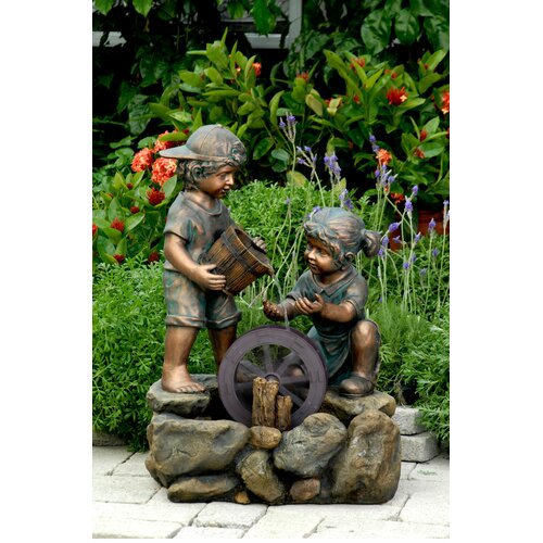 Jeco Inc. Polyresin and Fiberglass Two Kids Fountain