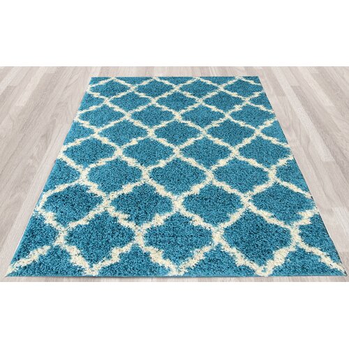 Ottomanson Ultimate Moroccan Trellis Soft Turquoise Shaggy Area Rug