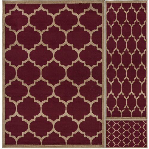 Ottomanson Paterson 3 Piece Area Rug Set in Dark Red