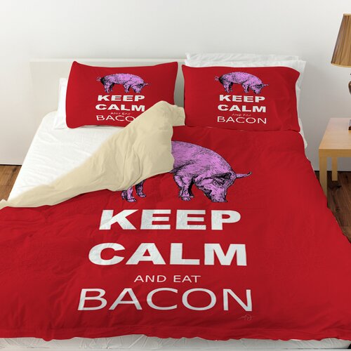 Keep Calm and Eat Bacon Duvet Cover by Thumbprintz