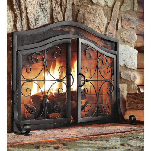 Plow & Hearth Small Crest Fireplace Screen with Doors