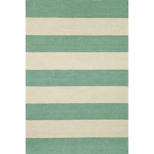 Trans Ocean Rug Positano Aqua Rugby Stripe Indoor/Outdoor Area Rug