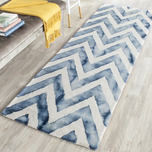 Crux Hand Tufted Ivory & Navy Area Rug by Mercury Row