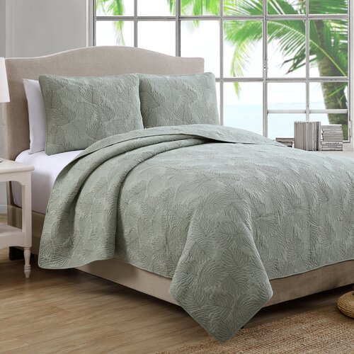 American Home Fashion Coastal Leaf Stitch Quilt Set