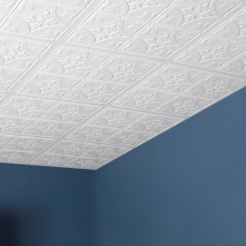 Antique 2 Ft X 2 Ft Pvc Lay In Ceiling Tile In White By