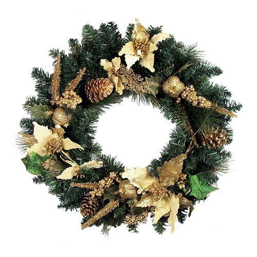 Wintry Pine Wreath with Pinecones, Berries, Snowflakes amp; 50 Clear 