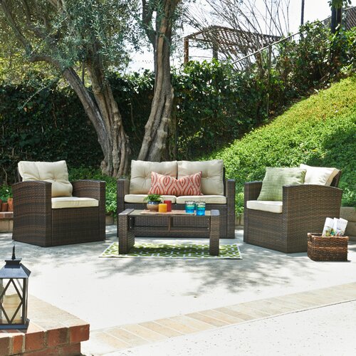 Raven 4 Piece Seating Group in Dark Brown with Cushion