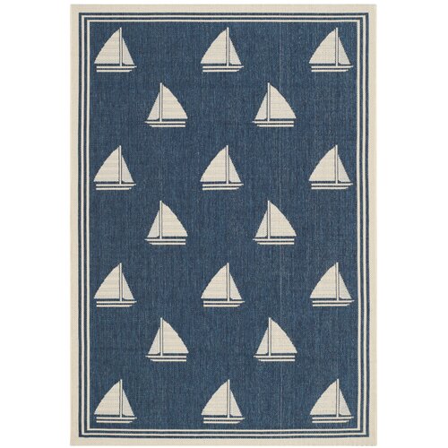 Courtyard Navy & Beige Area Rug by Beachcrest Home