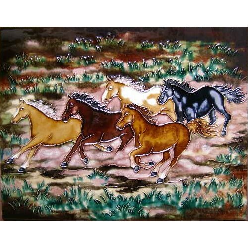 Five Horses Running Tile Wall Decor by Continental Art Center