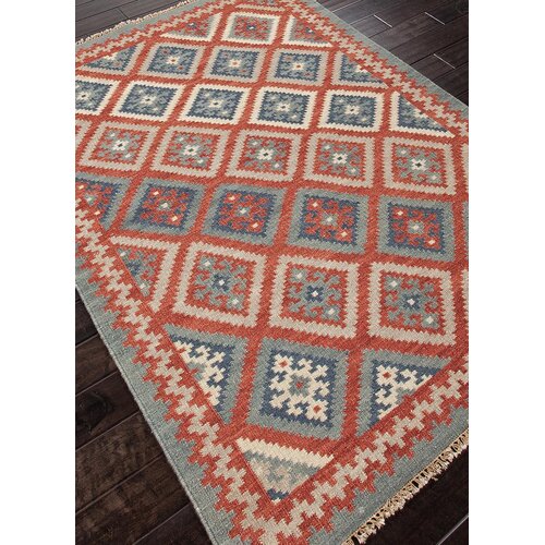 Meridian Rugmakers Peddapuram Hand Woven Burnt Brick/Blue Area Rug