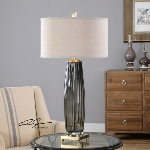Mercury Row Nicolette 21.5" H Table Lamp with Gray Drum Shade & Reviews