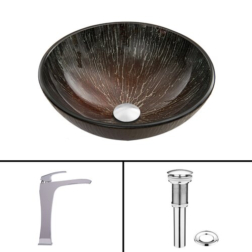 Enchanted Earth Glass Vessel Bathroom Sink and Blackstonian Faucet Set