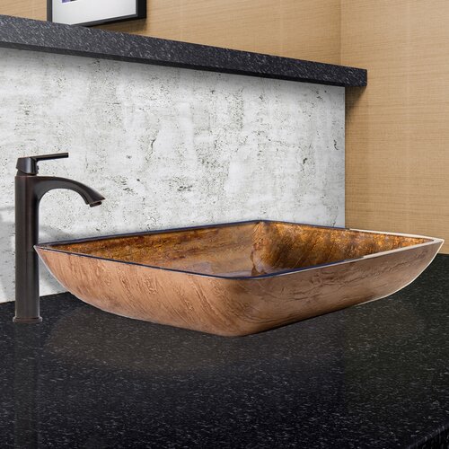 Rectangular Amber Sunset Glass Vessel Bathroom Sink and Linus Vessel ...