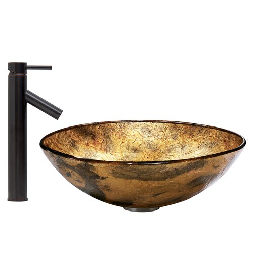 Copper Shapes Glass Vessel Bathroom Sink and Dior Faucet Set