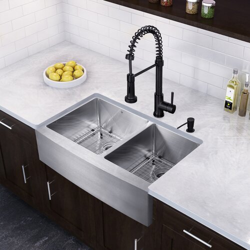 Farmhouse 33 x 22.25 16 Gauge Double Bowl Kitchen Sink and Edison