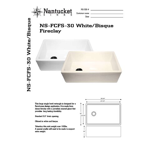 29.75 x 18 Fireclay Farmhouse Kitchen Sink by Nantucket Sinks