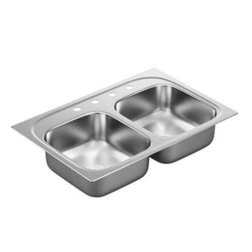 1800 Series Double Bowl Drop In Kitchen Sink by Moen